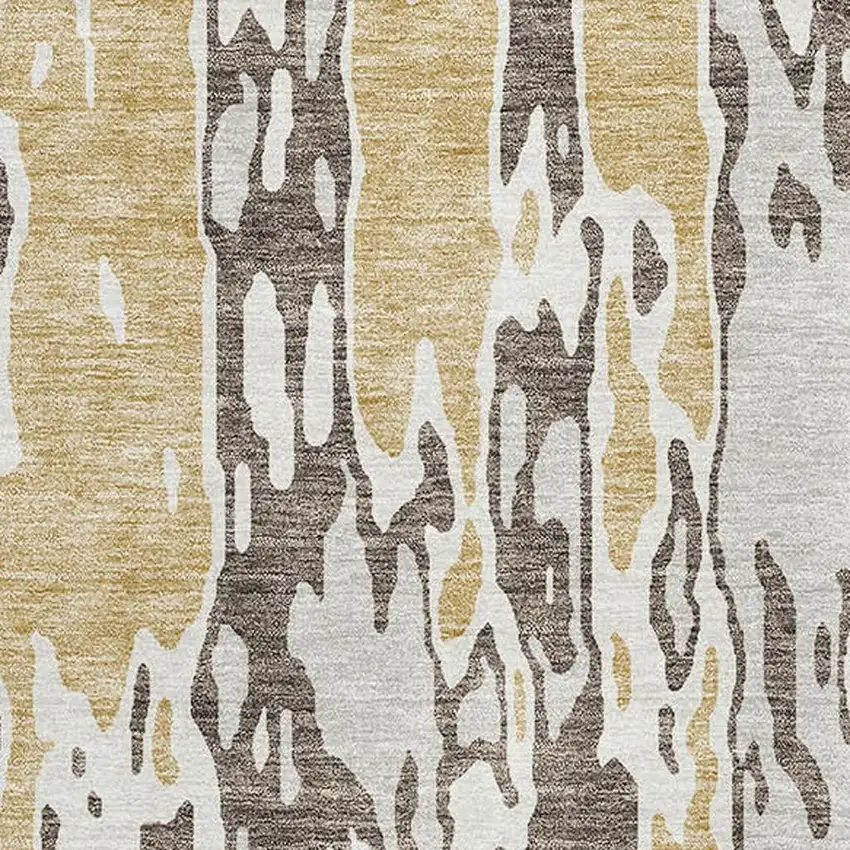 Brown Ivory And Gold Abstract Washable Area Rug With UV Protection Photo 2
