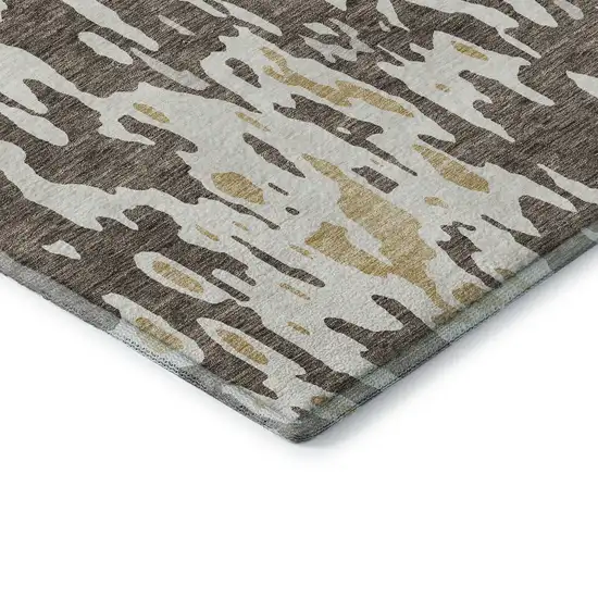 Brown Ivory And Gold Abstract Washable Area Rug With UV Protection Photo 7