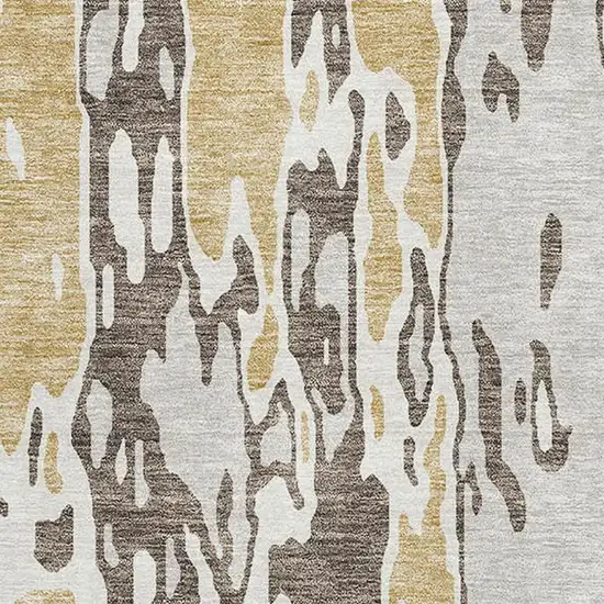 Brown Ivory And Gold Abstract Washable Area Rug With UV Protection Photo 2