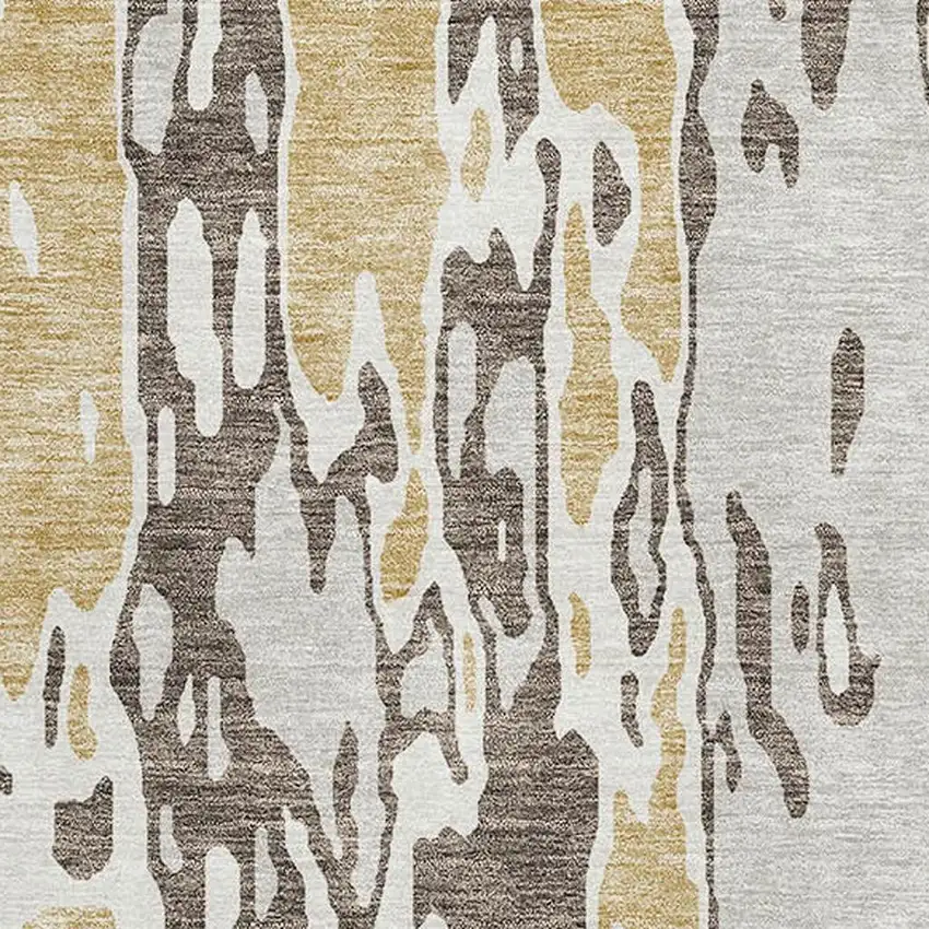 Brown Ivory And Gold Abstract Washable Area Rug With UV Protection Photo 2