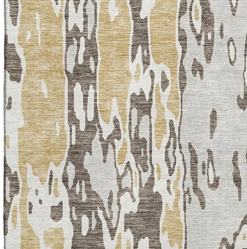 Brown Ivory And Gold Abstract Washable Area Rug With UV Protection Photo 4