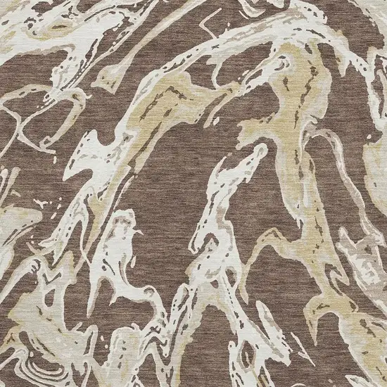 Brown Ivory And Gold Abstract Washable Area Rug With UV Protection Photo 2