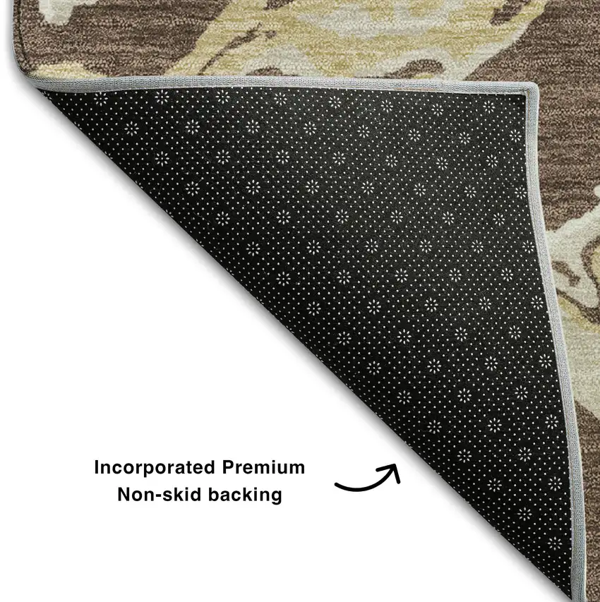 Brown Ivory And Gold Abstract Washable Area Rug With UV Protection Photo 6