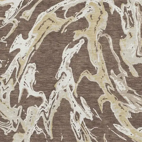 Brown Ivory And Gold Abstract Washable Area Rug With UV Protection Photo 2