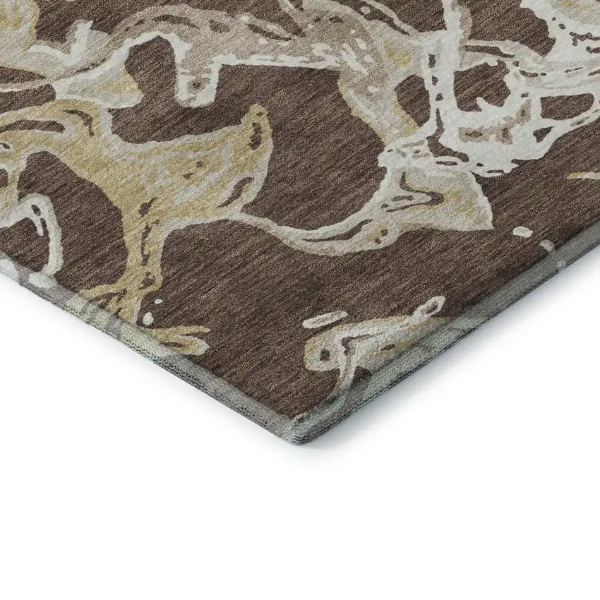 Brown Ivory And Gold Abstract Washable Area Rug With UV Protection Photo 7
