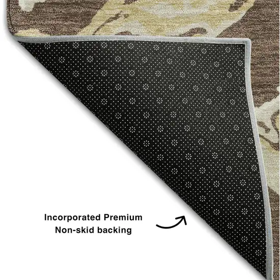 Brown Ivory And Gold Abstract Washable Area Rug With UV Protection Photo 6