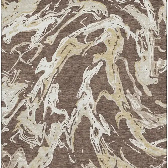 Brown Ivory And Gold Abstract Washable Area Rug With UV Protection Photo 3