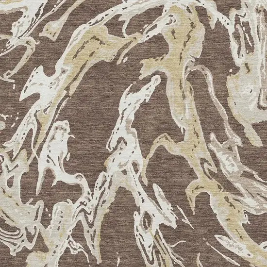 Brown Ivory And Gold Abstract Washable Area Rug With UV Protection Photo 2