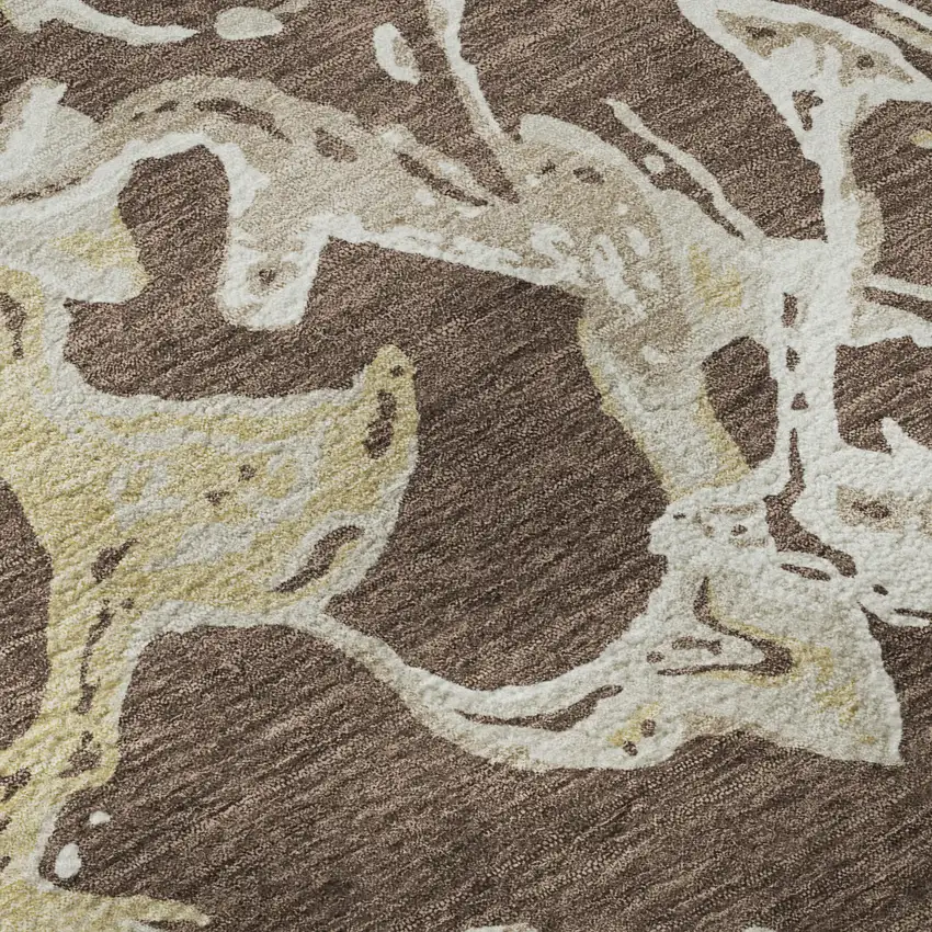 Brown Ivory And Gold Abstract Washable Area Rug With UV Protection Photo 9