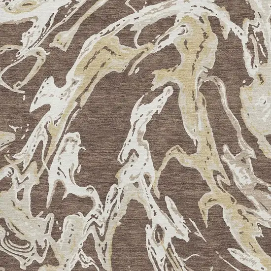 Brown Ivory And Gold Abstract Washable Area Rug With UV Protection Photo 2