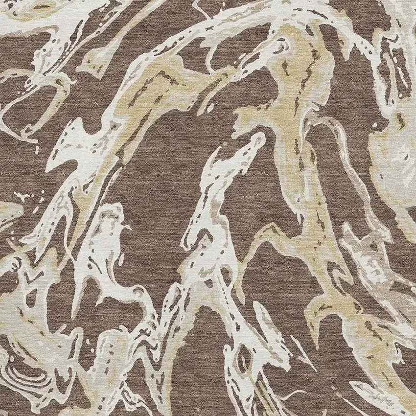 Brown Ivory And Gold Abstract Washable Area Rug With UV Protection Photo 2