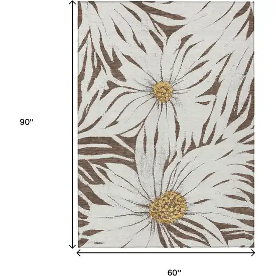 Brown Ivory And Gold Floral Washable Indoor Outdoor Area Rug Photo 3