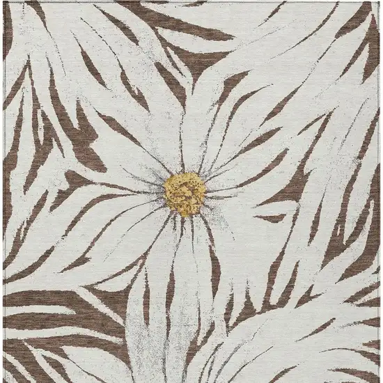 Brown Ivory And Gold Floral Washable Indoor Outdoor Area Rug Photo 5