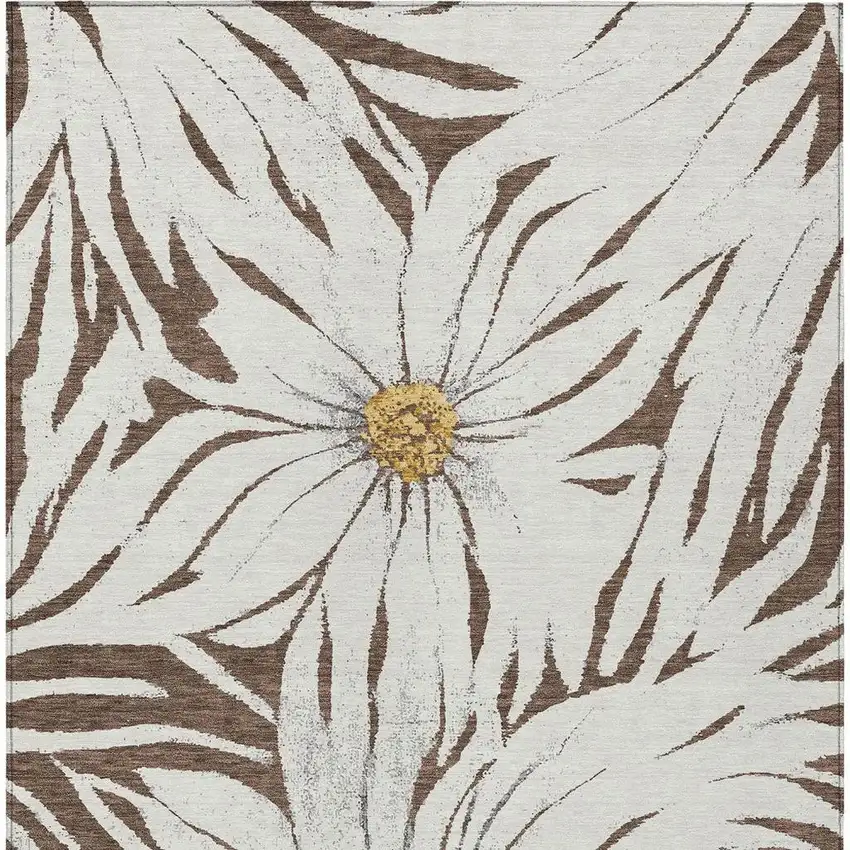 Brown Ivory And Gold Floral Washable Indoor Outdoor Area Rug Photo 5