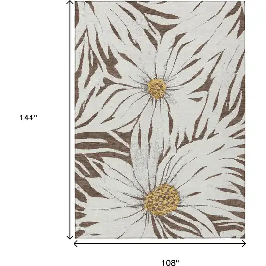 Brown Ivory And Gold Floral Washable Indoor Outdoor Area Rug Photo 3