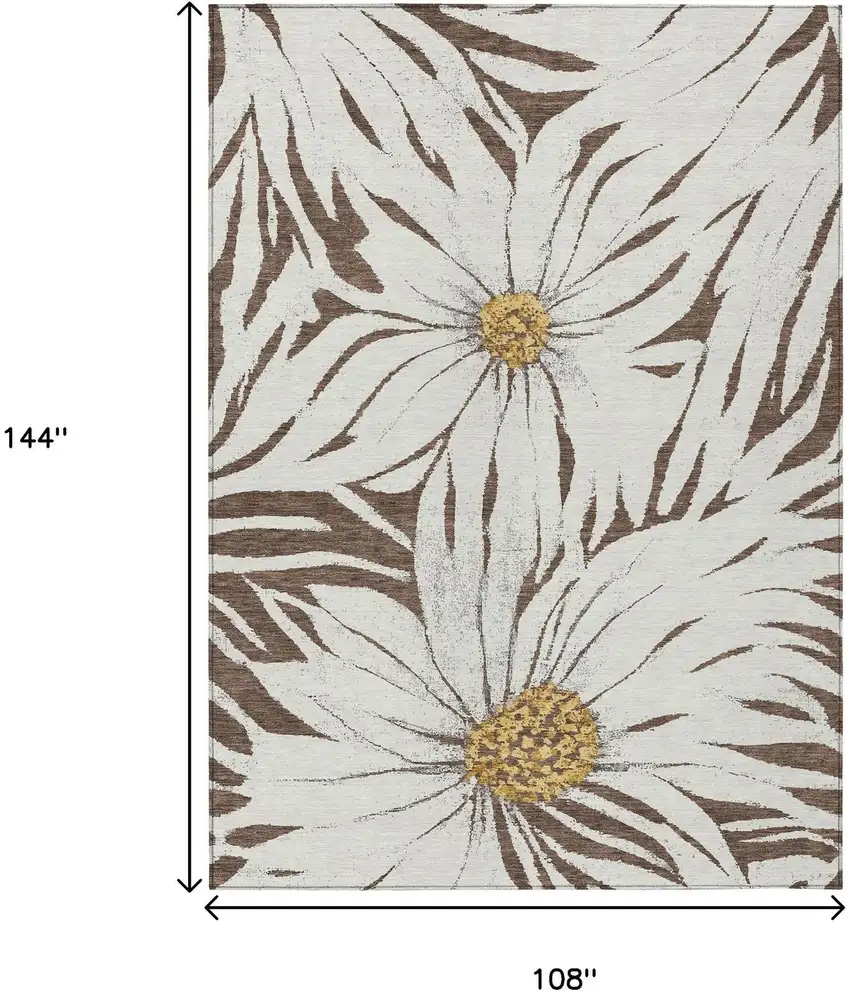 Brown Ivory And Gold Floral Washable Indoor Outdoor Area Rug Photo 3
