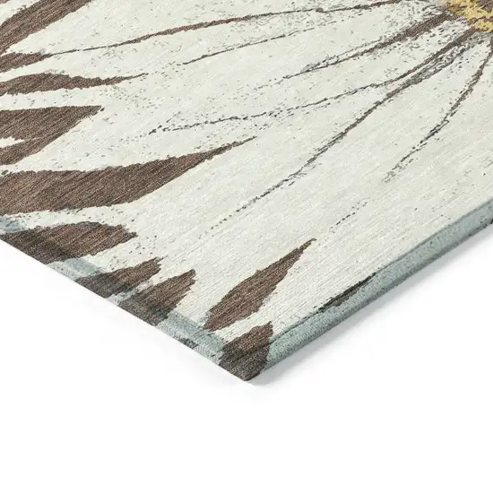 Brown Ivory And Gold Floral Washable Indoor Outdoor Area Rug Photo 5