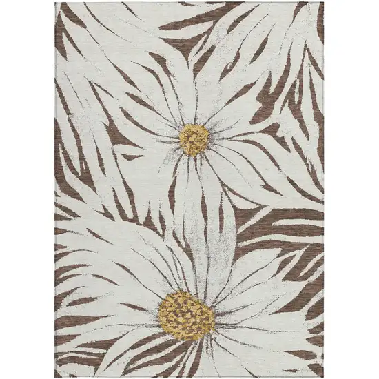 Brown Ivory And Gold Floral Washable Indoor Outdoor Area Rug Photo 4