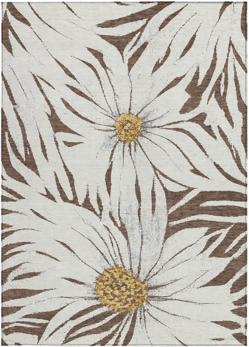 Brown Ivory And Gold Floral Washable Indoor Outdoor Area Rug Photo 4
