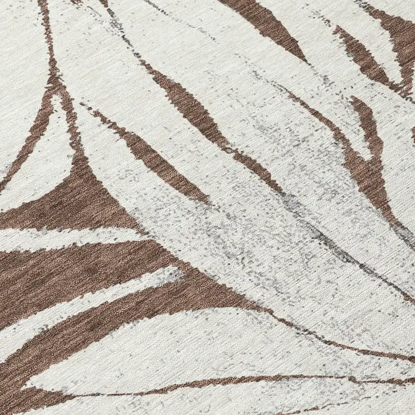 Brown Ivory And Gold Floral Washable Indoor Outdoor Area Rug Photo 8