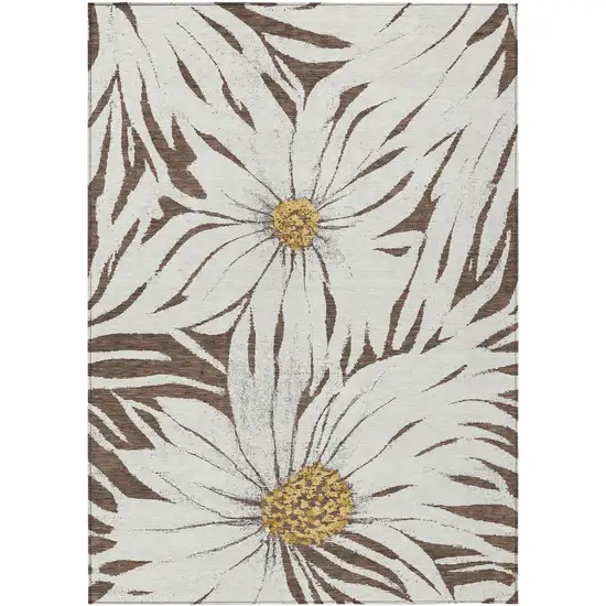 Brown Ivory And Gold Floral Washable Indoor Outdoor Area Rug Photo 2