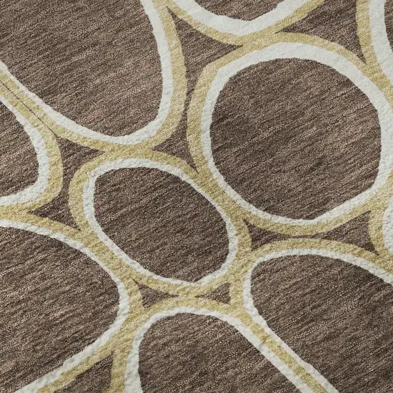 Brown Ivory And Gold Geometric Washable Area Rug With UV Protection Photo 9