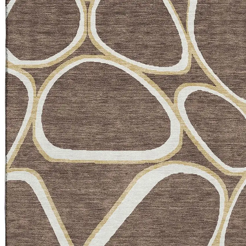 Brown Ivory And Gold Geometric Washable Area Rug With UV Protection Photo 2