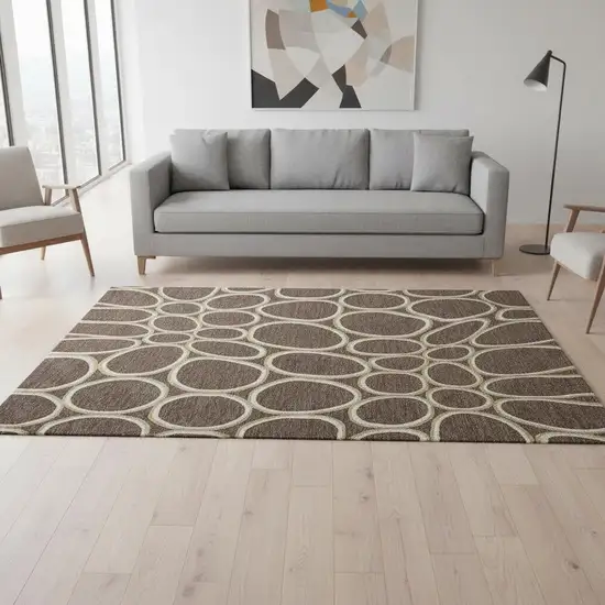Brown Ivory And Gold Geometric Washable Area Rug With UV Protection Photo 2