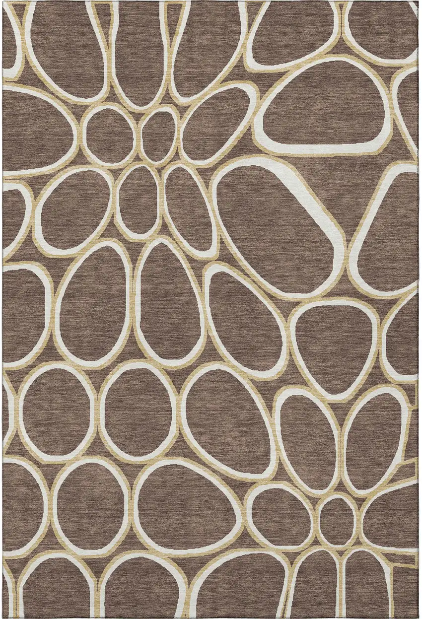 Brown Ivory And Gold Geometric Washable Area Rug With UV Protection Photo 3