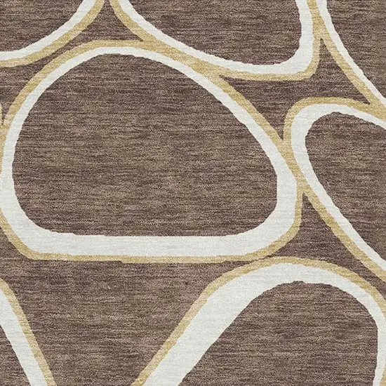 Brown Ivory And Gold Geometric Washable Area Rug With UV Protection Photo 2