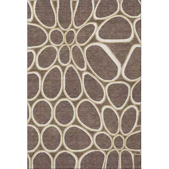 Brown Ivory And Gold Geometric Washable Area Rug With UV Protection Photo 3