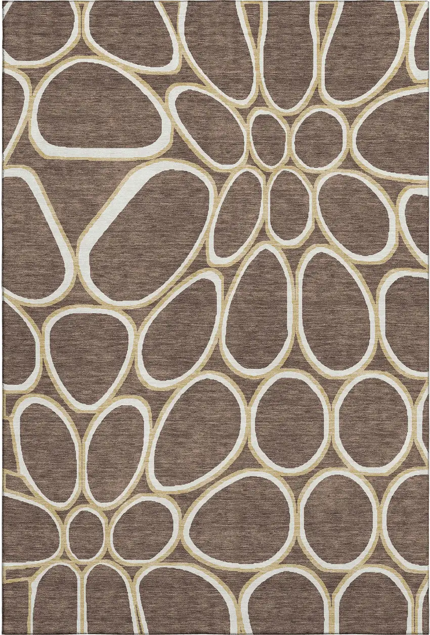 Brown Ivory And Gold Geometric Washable Area Rug With UV Protection Photo 1