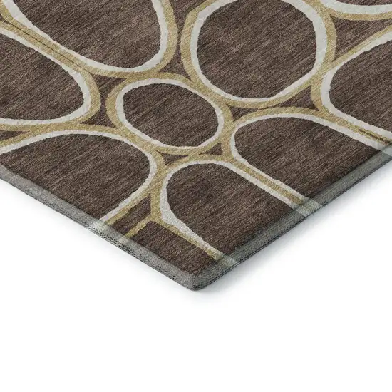 Brown Ivory And Gold Geometric Washable Area Rug With UV Protection Photo 7