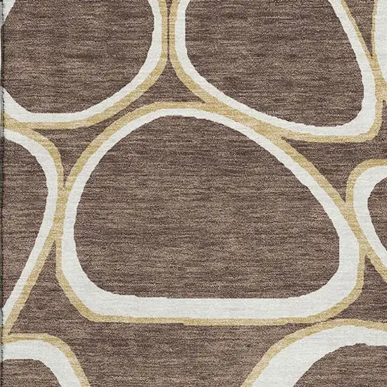 Brown Ivory And Gold Geometric Washable Area Rug With UV Protection Photo 2