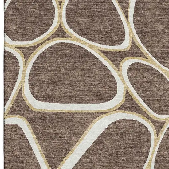 Brown Ivory And Gold Geometric Washable Area Rug With UV Protection Photo 3