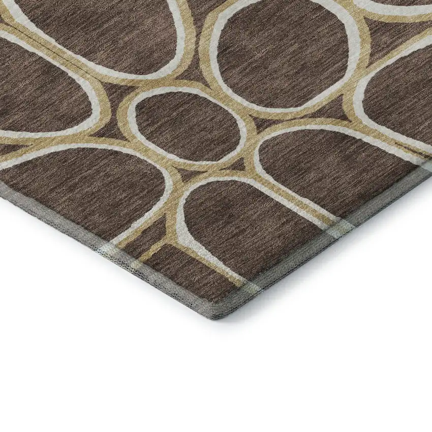 Brown Ivory And Gold Geometric Washable Area Rug With UV Protection Photo 7