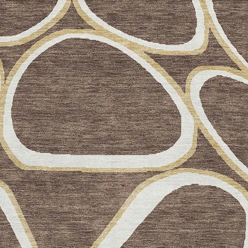 Brown Ivory And Gold Geometric Washable Area Rug With UV Protection Photo 2