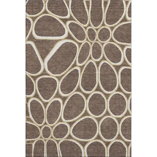 Brown Ivory And Gold Geometric Washable Area Rug With UV Protection Photo 1