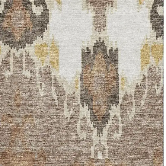 Brown Ivory And Gold Ikat Washable Area Rug With UV Protection Photo 3