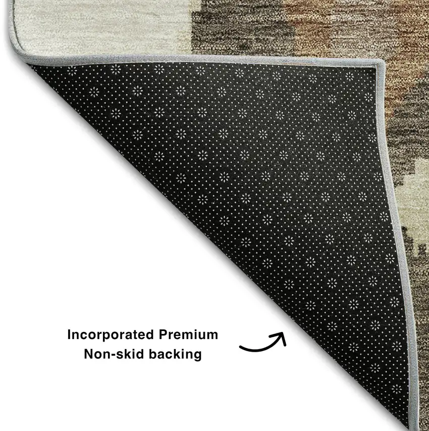 Brown Ivory And Gold Ikat Washable Area Rug With UV Protection Photo 7