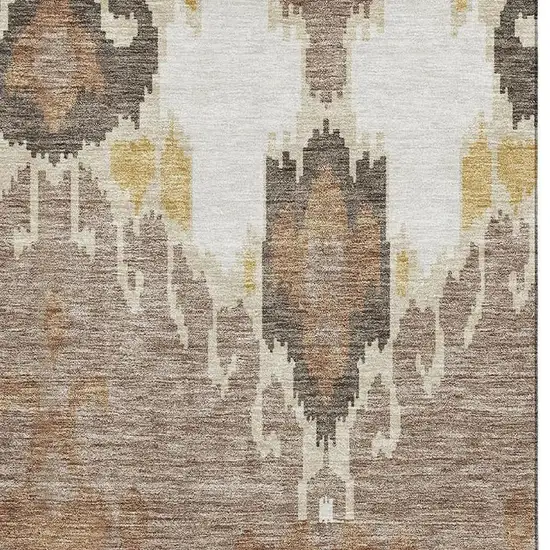 Brown Ivory And Gold Ikat Washable Area Rug With UV Protection Photo 3