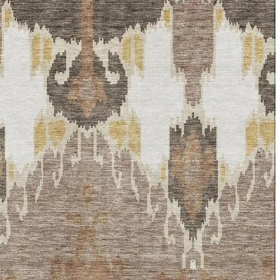 Brown Ivory And Gold Ikat Washable Area Rug With UV Protection Photo 4