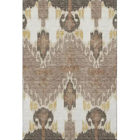 Brown Ivory And Gold Ikat Washable Area Rug With UV Protection Photo 4