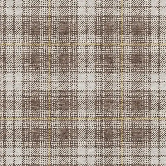 Brown Ivory And Gold Plaid Washable Area Rug With UV Protection Photo 2