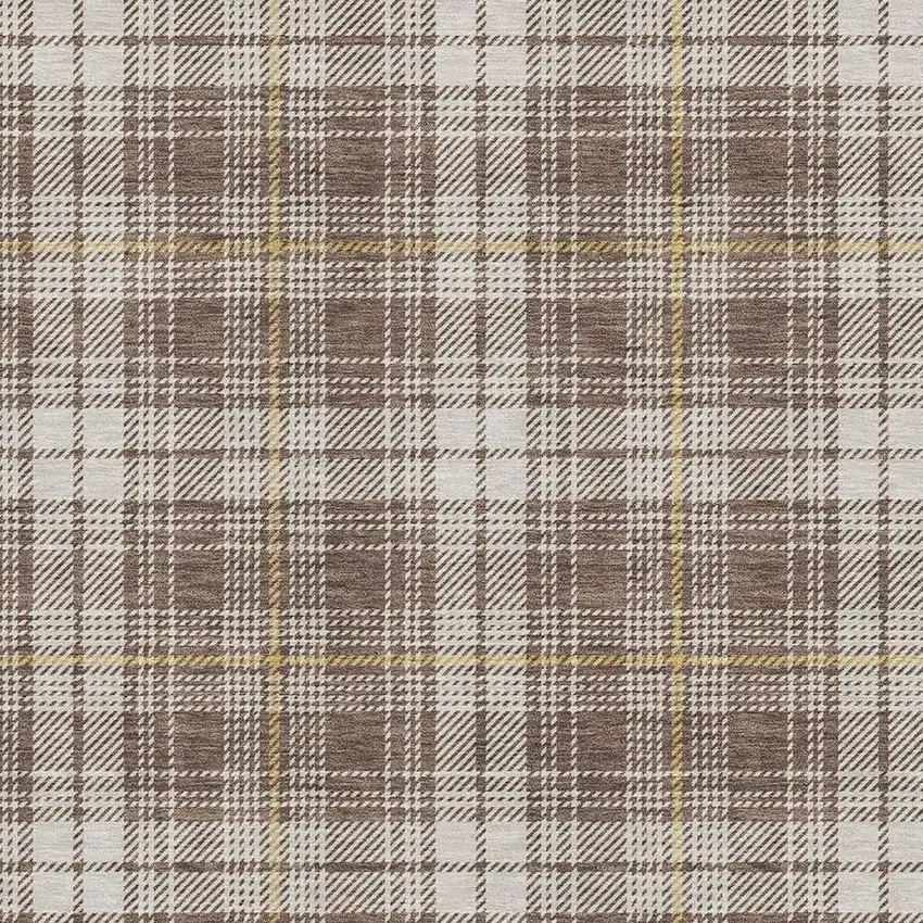 Brown Ivory And Gold Plaid Washable Area Rug With UV Protection Photo 2