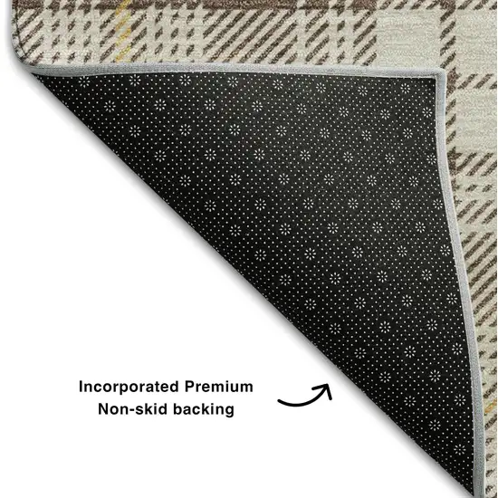 Brown Ivory And Gold Plaid Washable Area Rug With UV Protection Photo 7