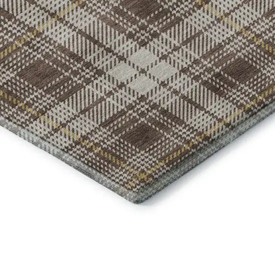 Brown Ivory And Gold Plaid Washable Area Rug With UV Protection Photo 7