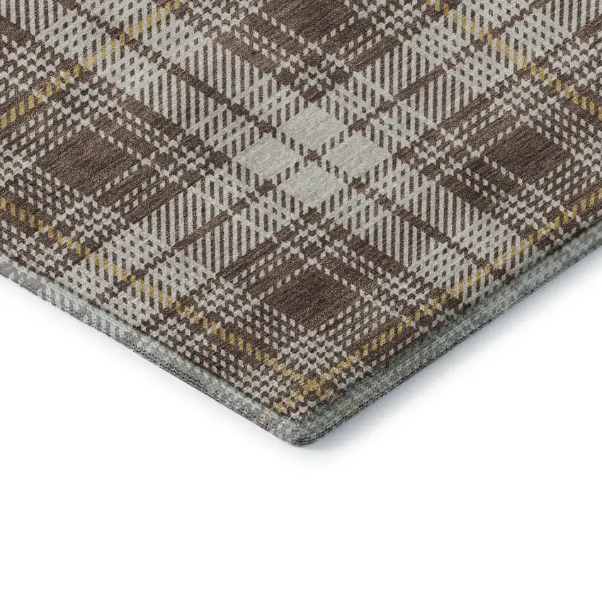 Brown Ivory And Gold Plaid Washable Area Rug With UV Protection Photo 7