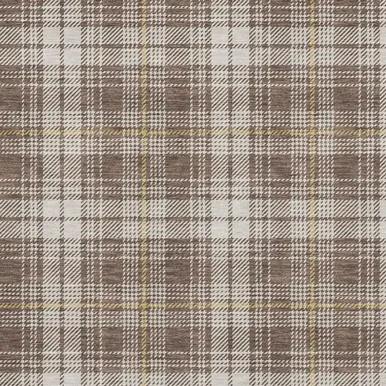Brown Ivory And Gold Plaid Washable Area Rug With UV Protection Photo 2