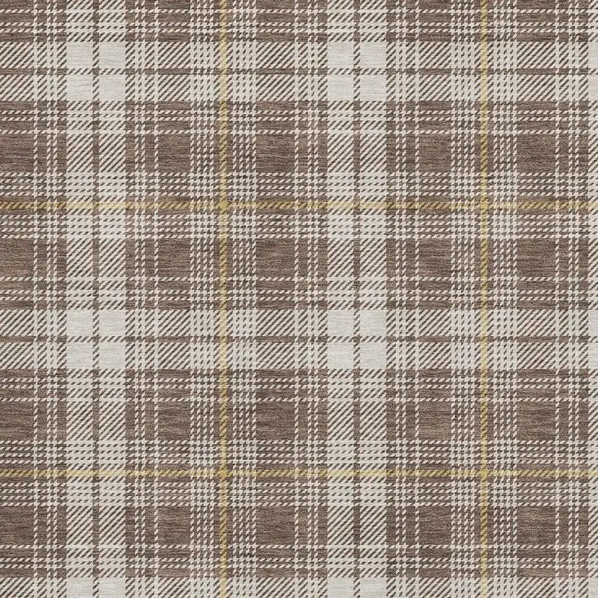 Brown Ivory And Gold Plaid Washable Area Rug With UV Protection Photo 2